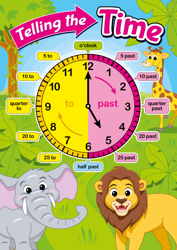 Telling the time with animal friends school sign