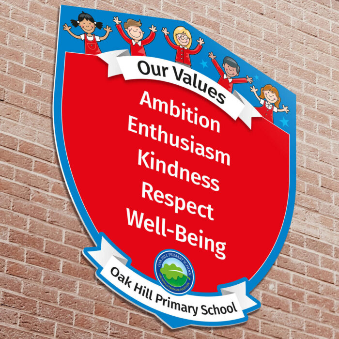 Our Values Sign, Shield-Shaped - Customised For Your School