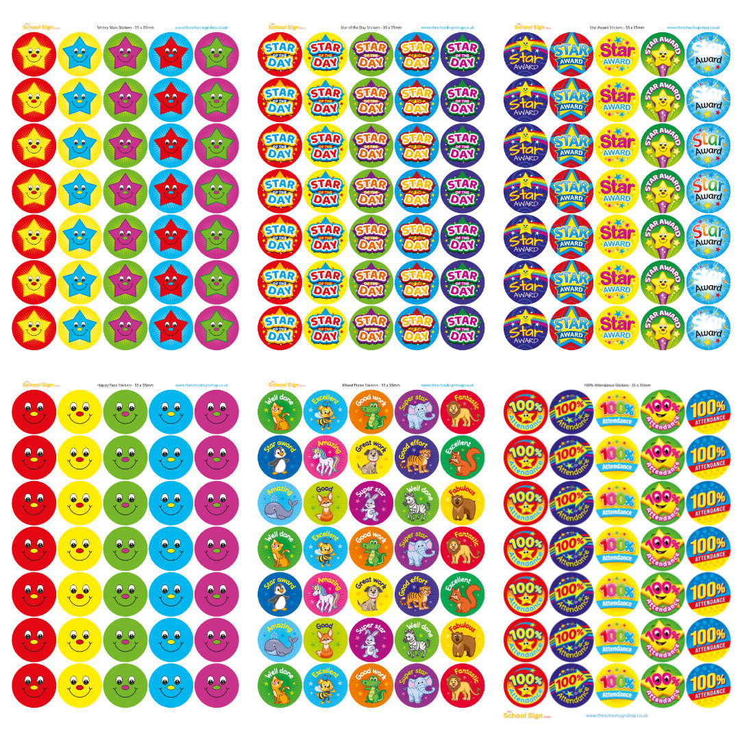 Reward Sticker Sheets Mixed Pack Vinyl Reward Stickers For Schools