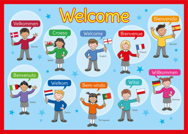 Multi Language Welcome Sign with Flags for Schools