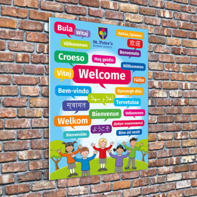 Multi-language Welcome Sign in Portrait Format for Schools