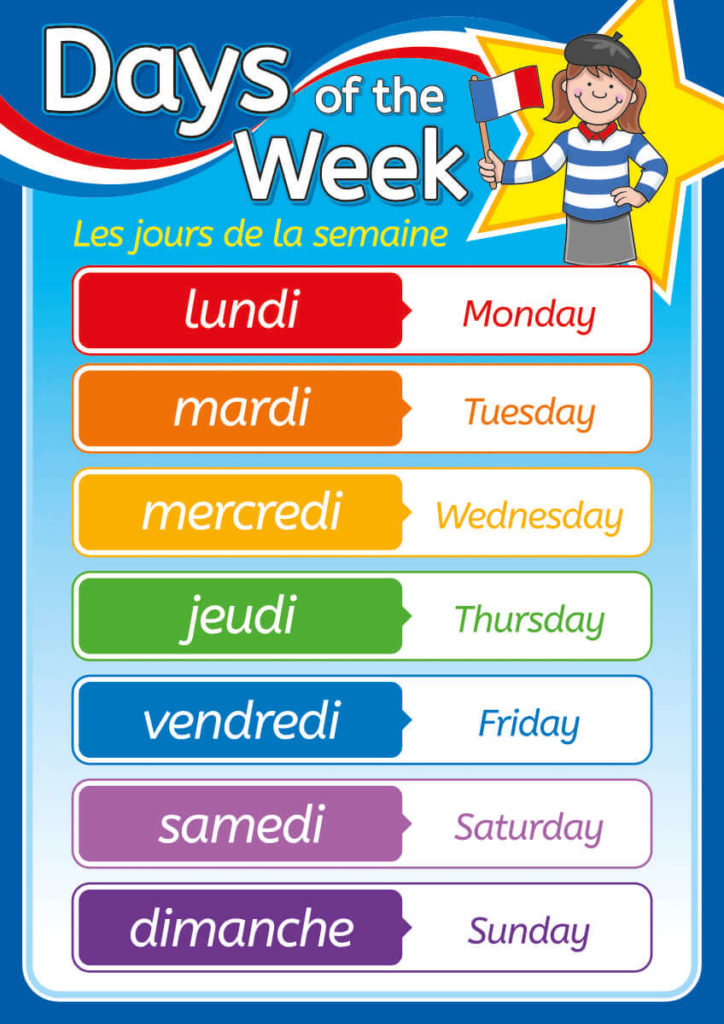French Days of the Week Sign Illustrated Languages Sign for Schools