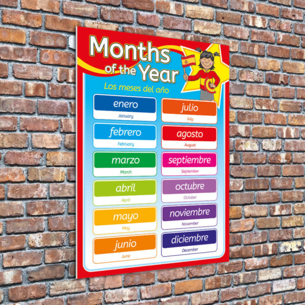 Spanish Months of the Year Languages Sign for Schools