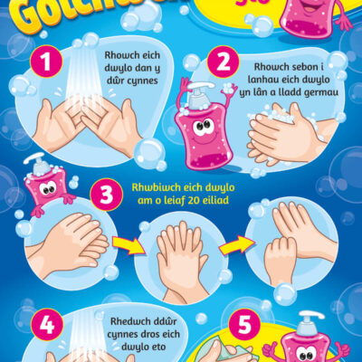 Wash Your Hands Hygiene Sign in Welsh for Schools