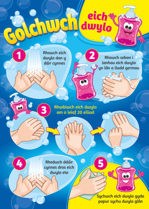 Wash Your Hands Hygiene Sign in Welsh for Schools