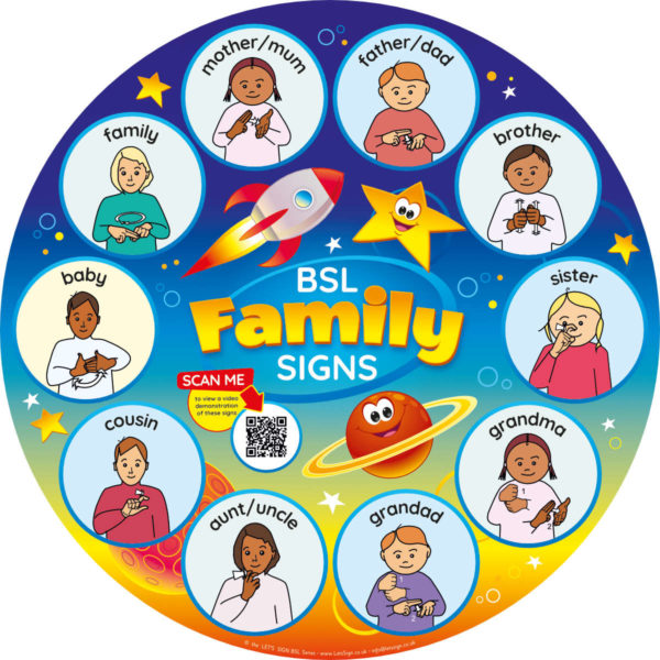 BSL Family Space Themed Sign British Sign Language Sign for Schools