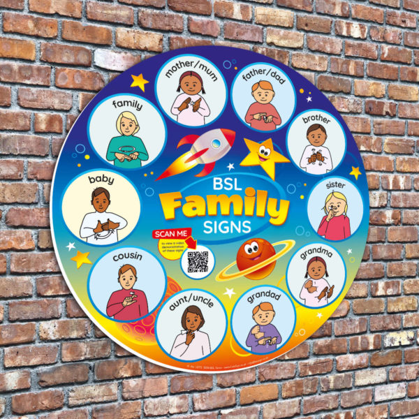 BSL Family Space Themed Sign British Sign Language Sign for Schools