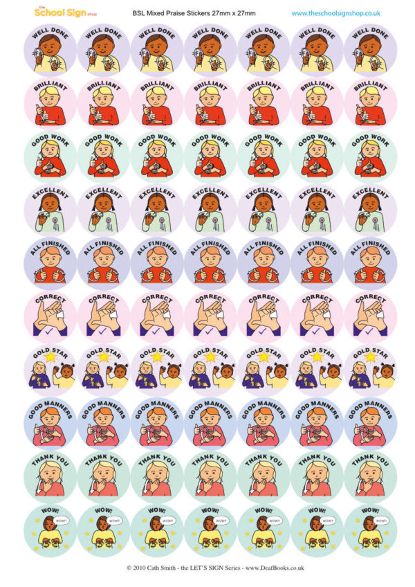 BSL Mixed Praise British Sign Language Sticker Sheet Pack