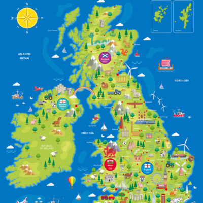 UK Map with Landmarks illustrated sign for schools sign for schools