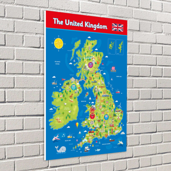 UK Map with Landmarks sign illustrated for schools