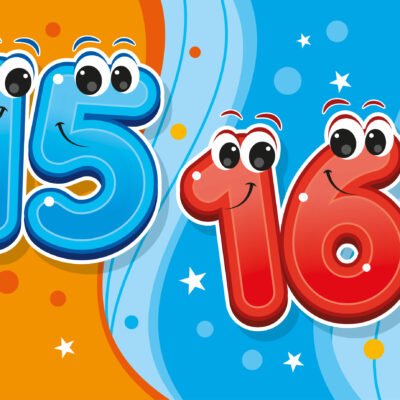 Bubble-style numbers from 11 to 20, each designed with decorative smiley faces as part of the design.