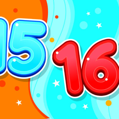 Bubble-style numbers from 11 to 20, featuring bold colours and stars.