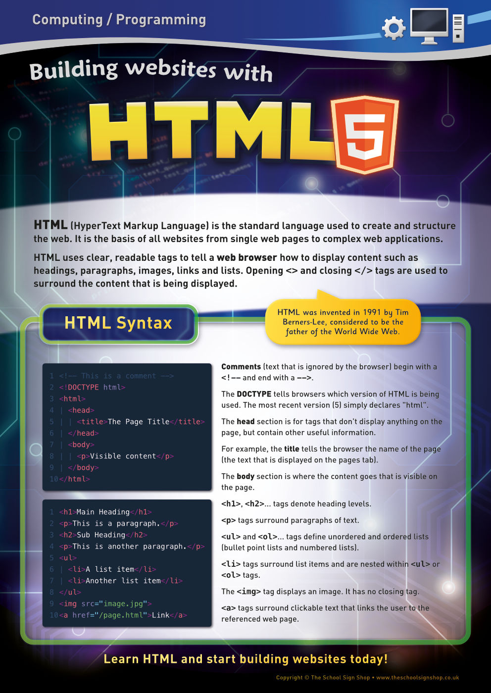 Building Websites with HTML Sign for Schools