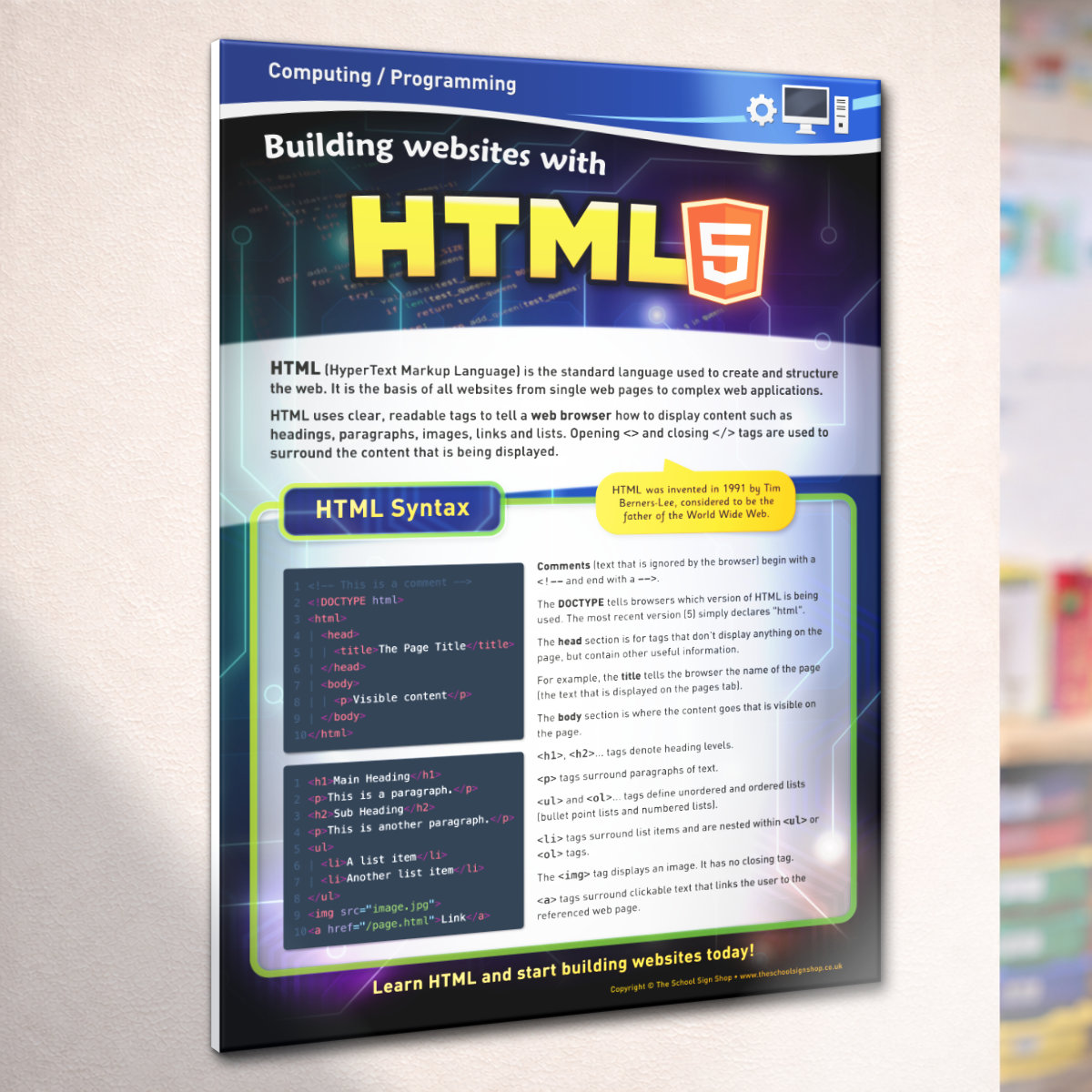 Building websites with HTML Secondary School Sign